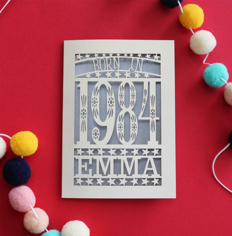 A laser cut birthday card for 40 year old people born in 1984 - A6 (small) / Silver