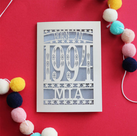 A laser cut born in 1994 birthday card - A6 (small) / Silver
