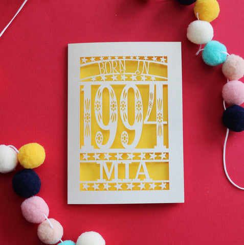 A paper cut birthday card, personalised with a name. - A6 (small) / Sunshine Yellow