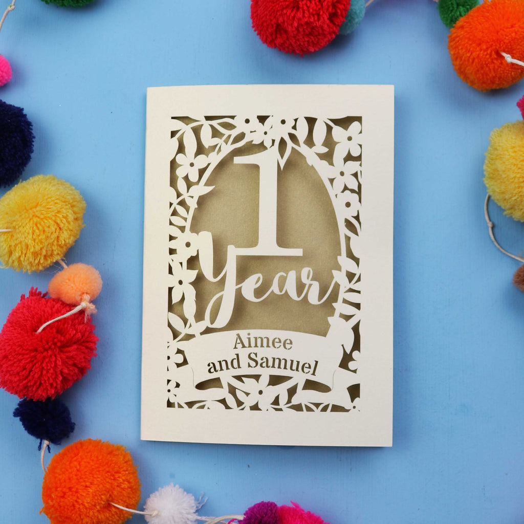 One Year Paper Anniversary Personalised Laser Cut Card