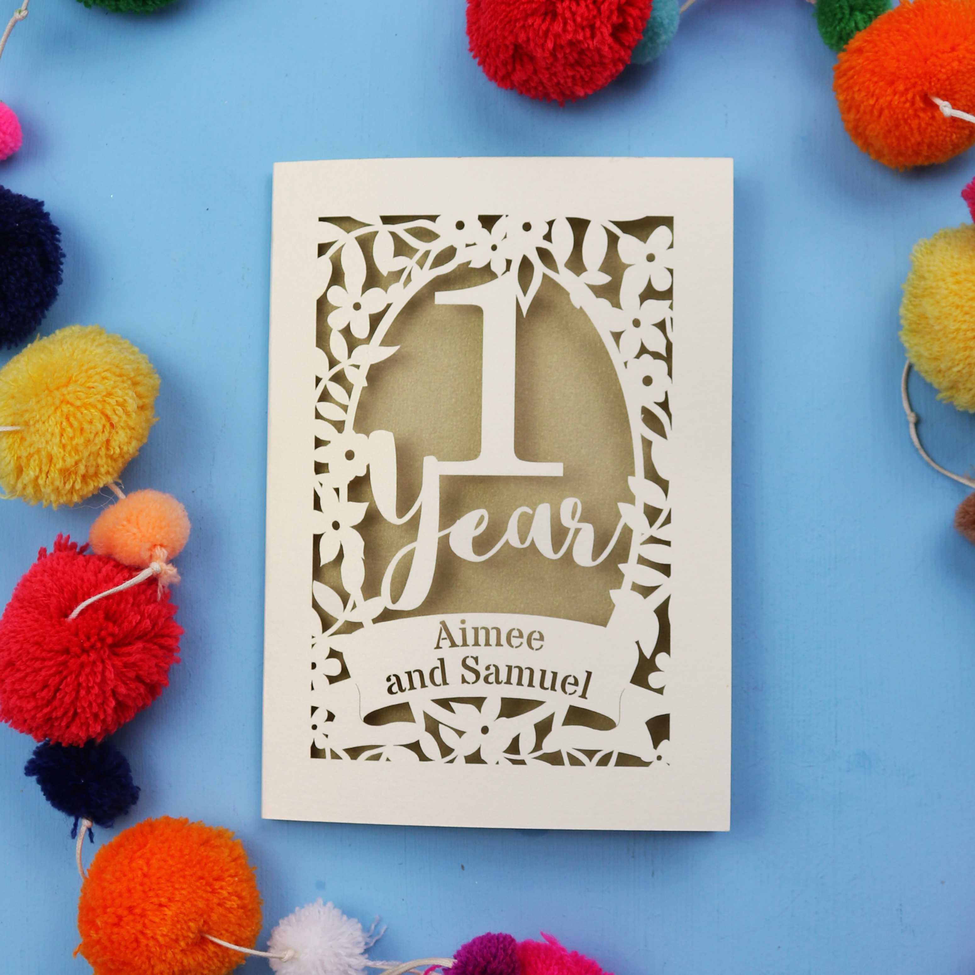 One Year Paper Anniversary Personalised Laser Cut Card