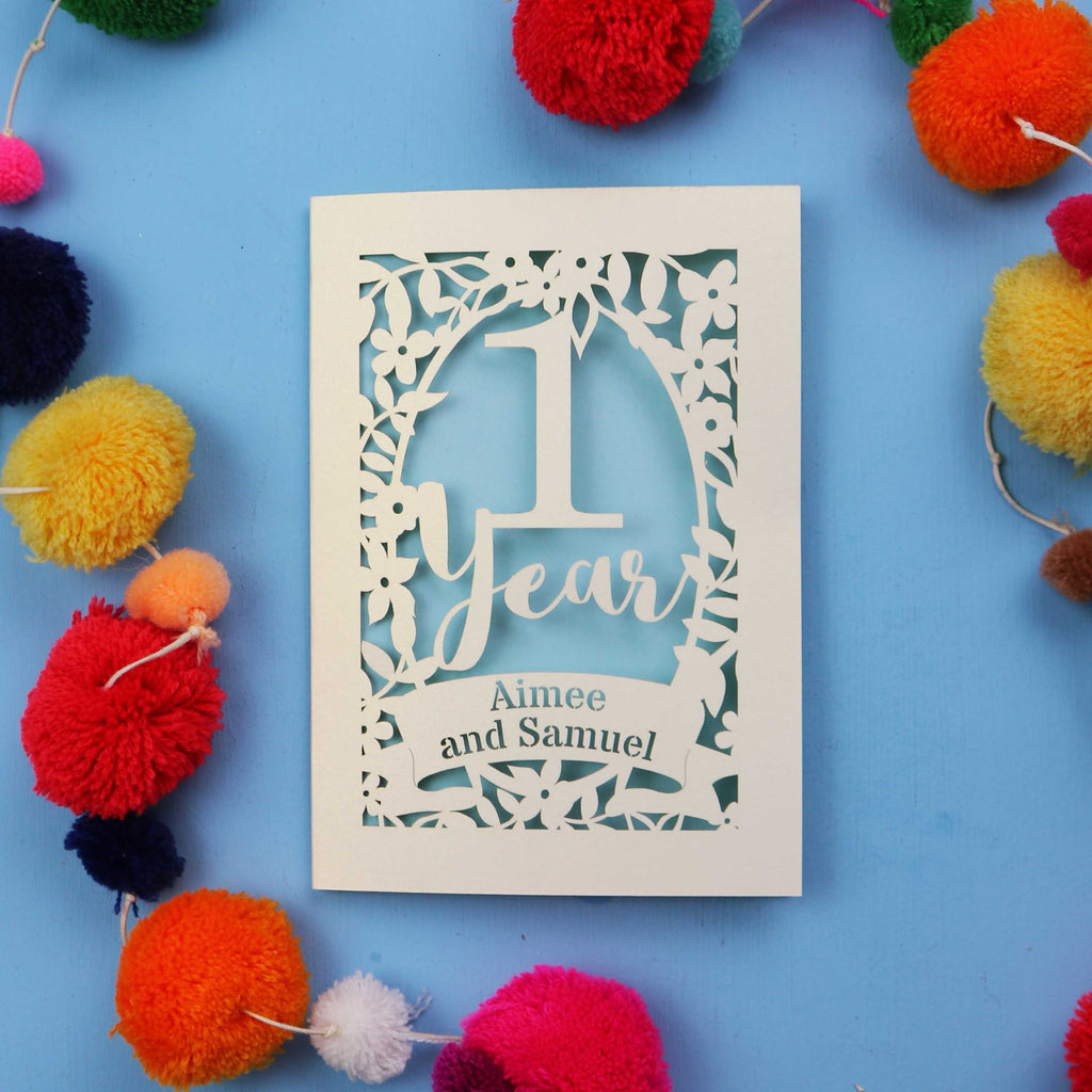 One Year Paper Anniversary Personalised Laser Cut Card