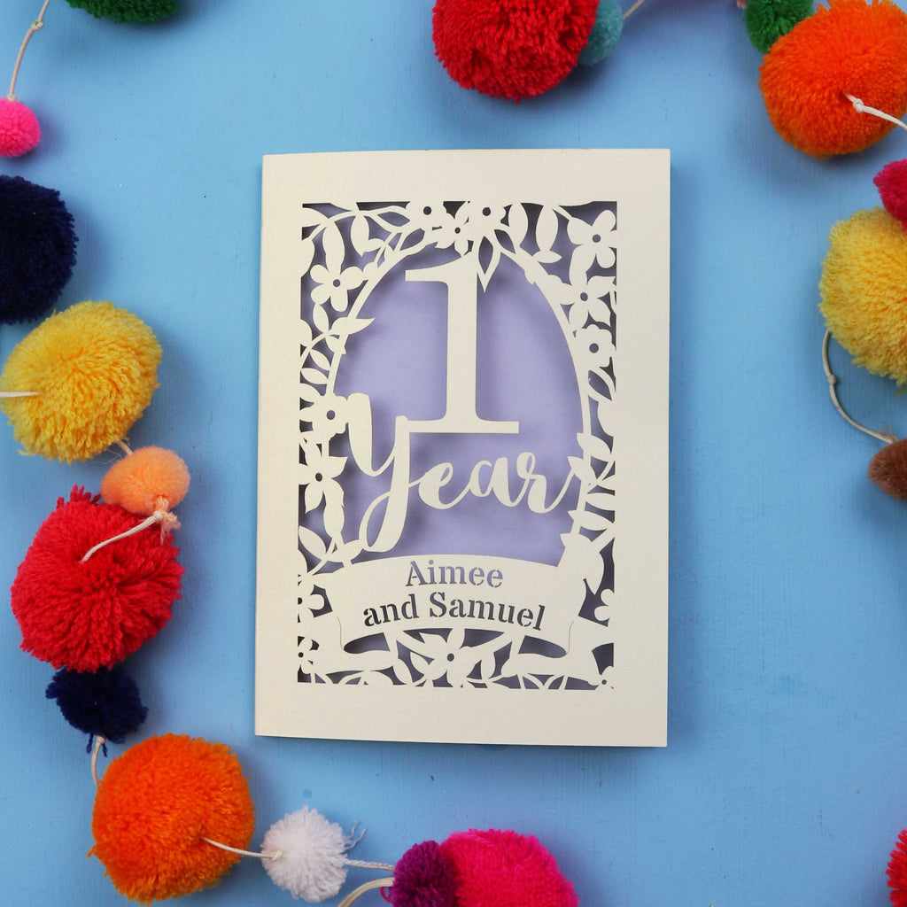 One Year Paper Anniversary Personalised Laser Cut Card