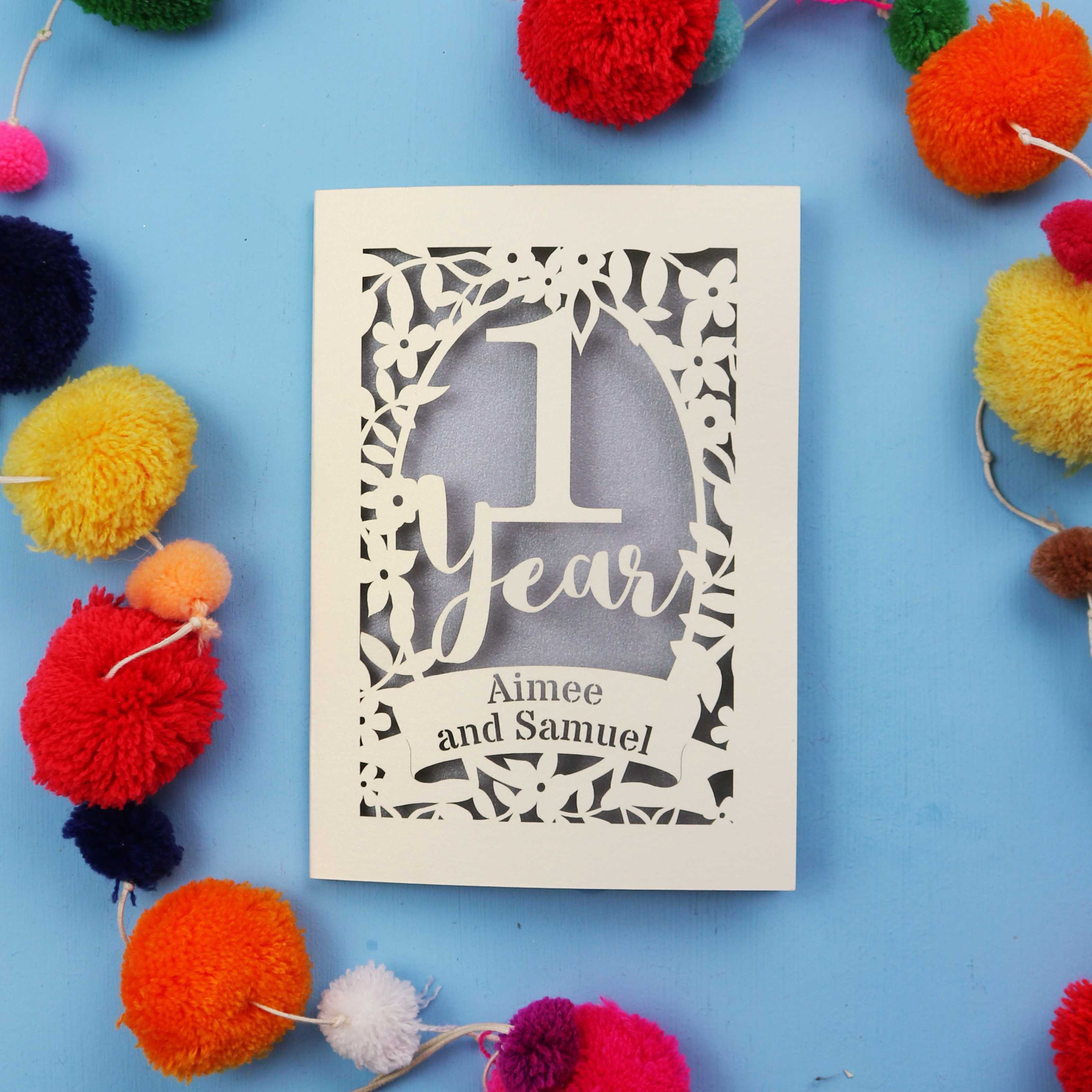 One Year Paper Anniversary Personalised Laser Cut Card
