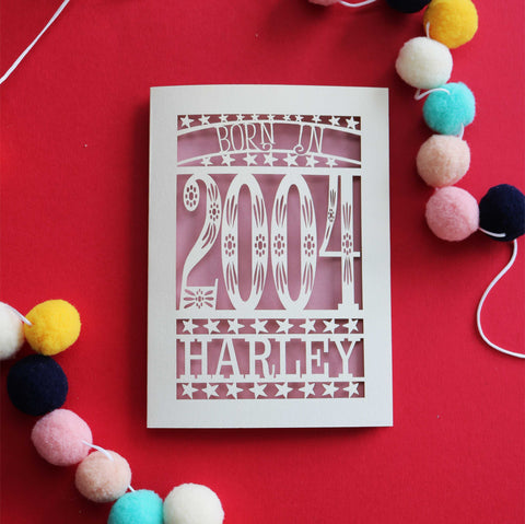 A personalised laser cut 20th birthday card for people born in 2004 - A6 (small) / Dusky Pink