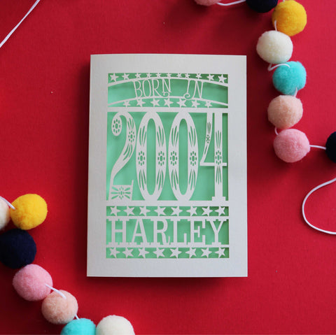 A personalised 20th birthday card for people born in 2004 - A6 (small) / Light Green
