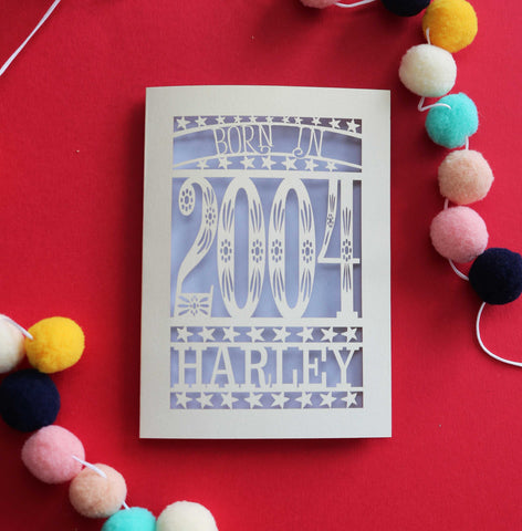 A laser cut 20th birthday card for people born in 2004 - A6 (small) / Lilac