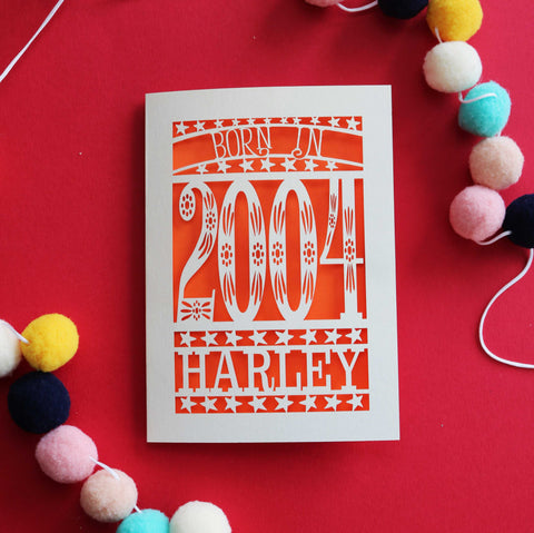 A paper cut birthday card for people born in 2004 - A6 (small) / Orange