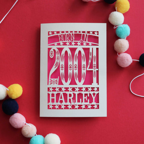 A laser cut 20th birthday card for people born in 2004 - A6 (small) / Shocking Pink