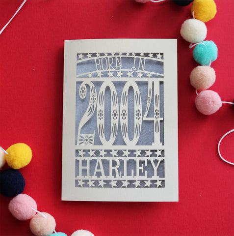 A laser cut 20th birthday card for people born in 2004 - A6 (small) / Silver