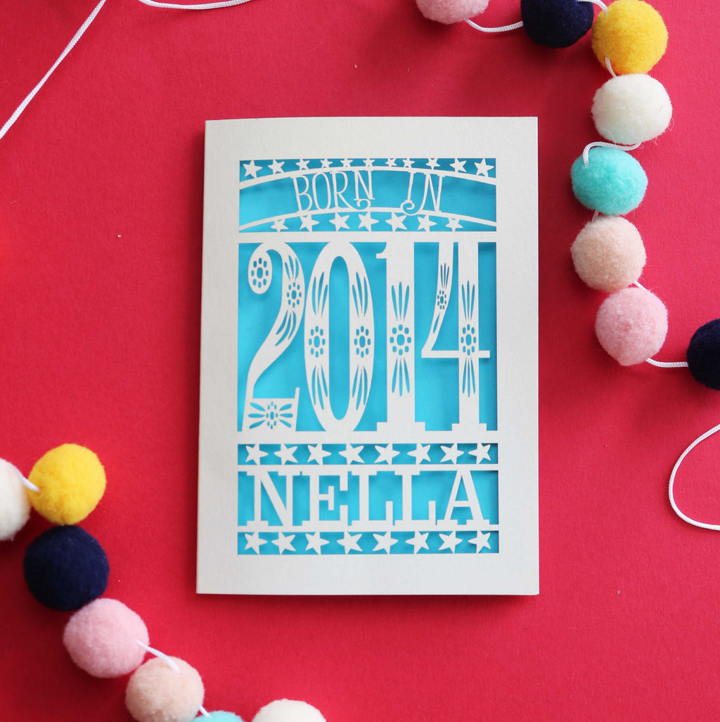 A 10th birthday card, personalised with a name and the words, "Born in 2014"