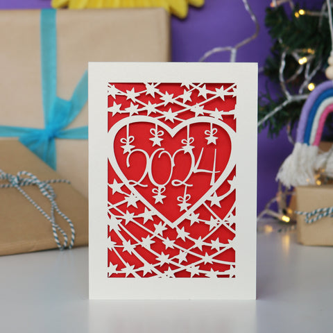 Papercut 2024 Happy New Year Card - A6 (small) / Bright Red