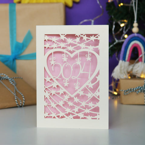 Papercut 2024 Happy New Year Card - A6 (small) / Candy Pink
