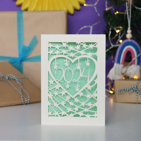 Papercut 2024 Happy New Year Card - A6 (small) / Light Green