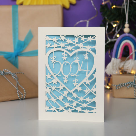 Papercut 2024 Happy New Year Card - A6 (small) / Light Blue