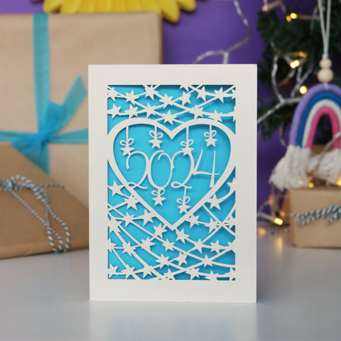 Papercut 2024 Happy New Year Card - A6 (small) / Peacock Blue