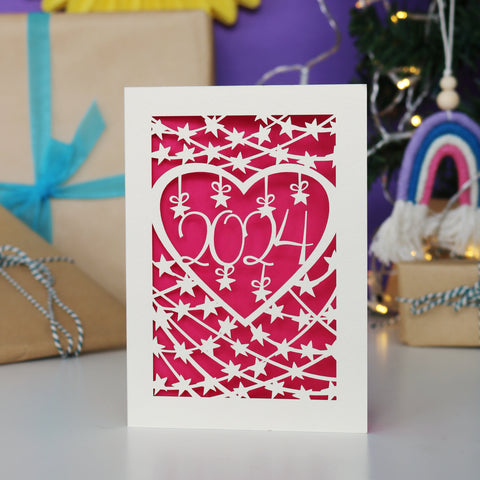 Papercut 2024 Happy New Year Card - A6 (small) / Shocking Pink