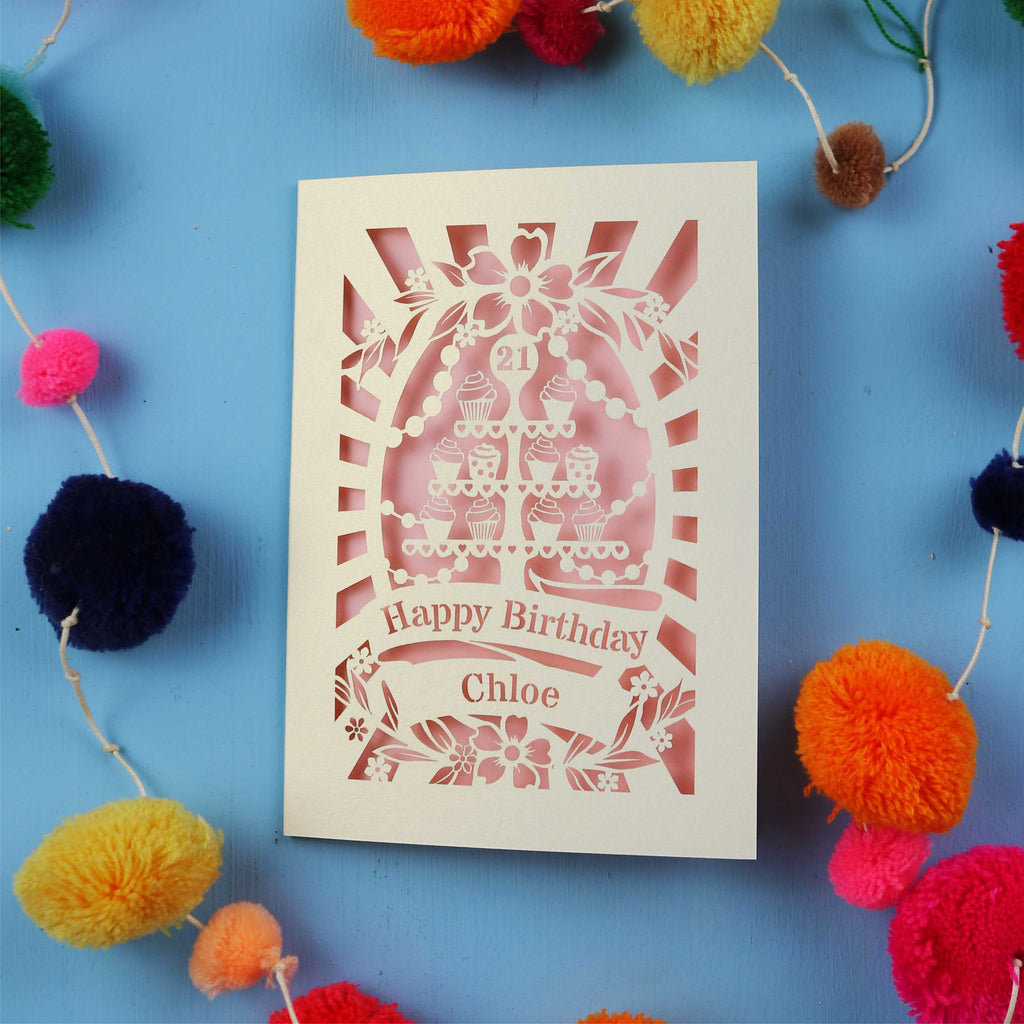 21st Birthday Card – Personalised Laser Cut Cupcake Stand Design
