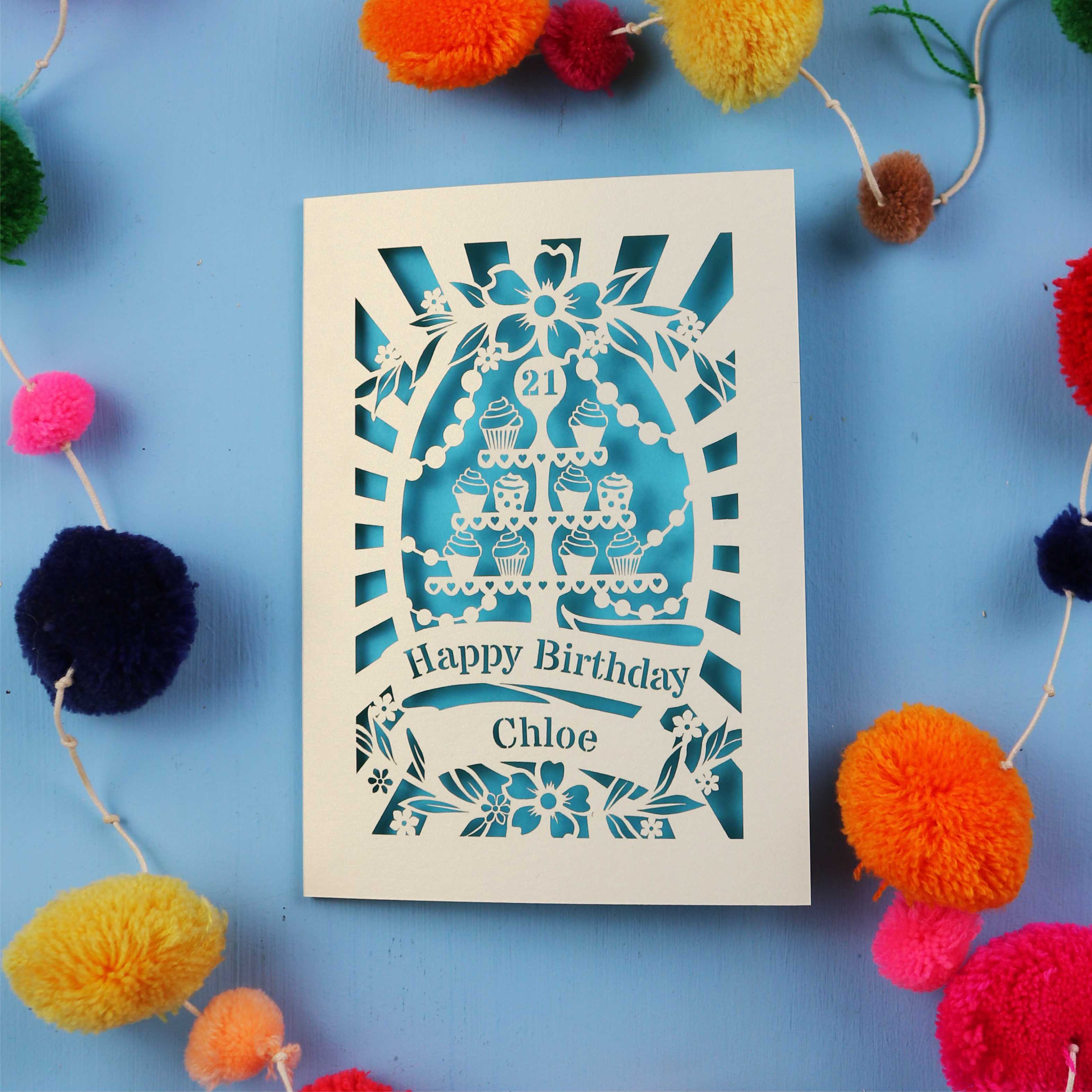 21st Birthday Card – Personalised Laser Cut Cupcake Stand Design