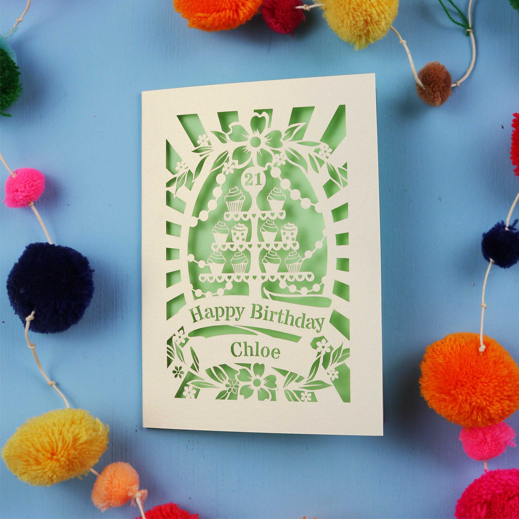 21st Birthday Card – Personalised Laser Cut Cupcake Stand Design