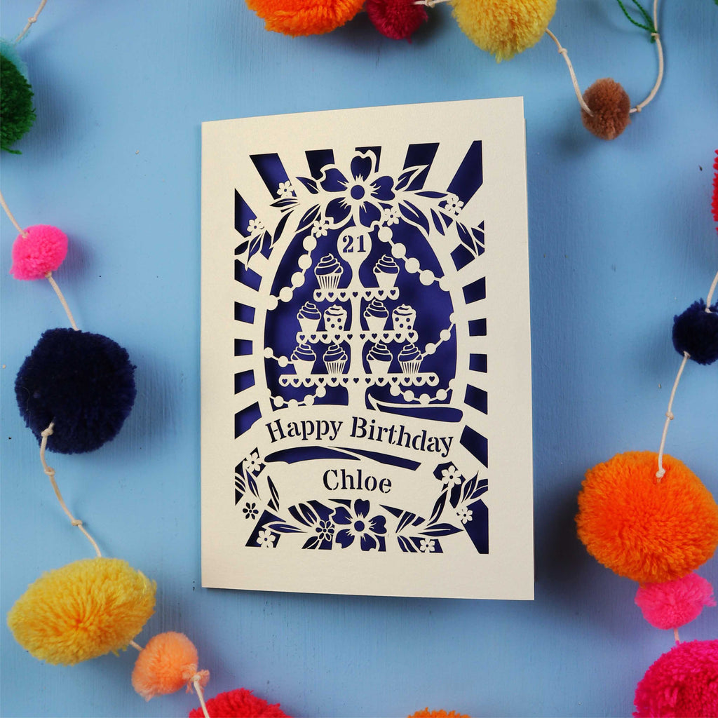 21st Birthday Card – Personalised Laser Cut Cupcake Stand Design