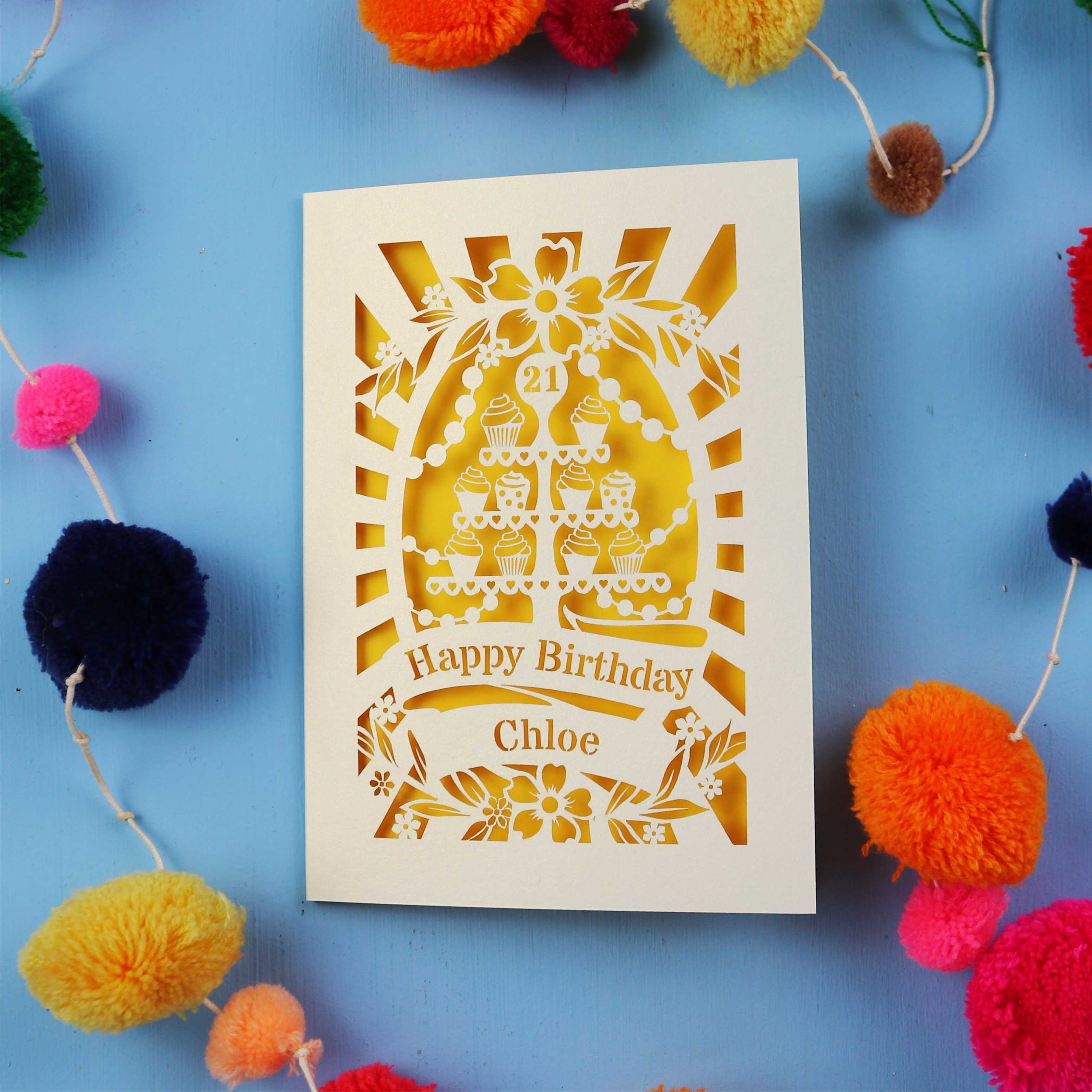 21st Birthday Card – Personalised Laser Cut Cupcake Stand Design