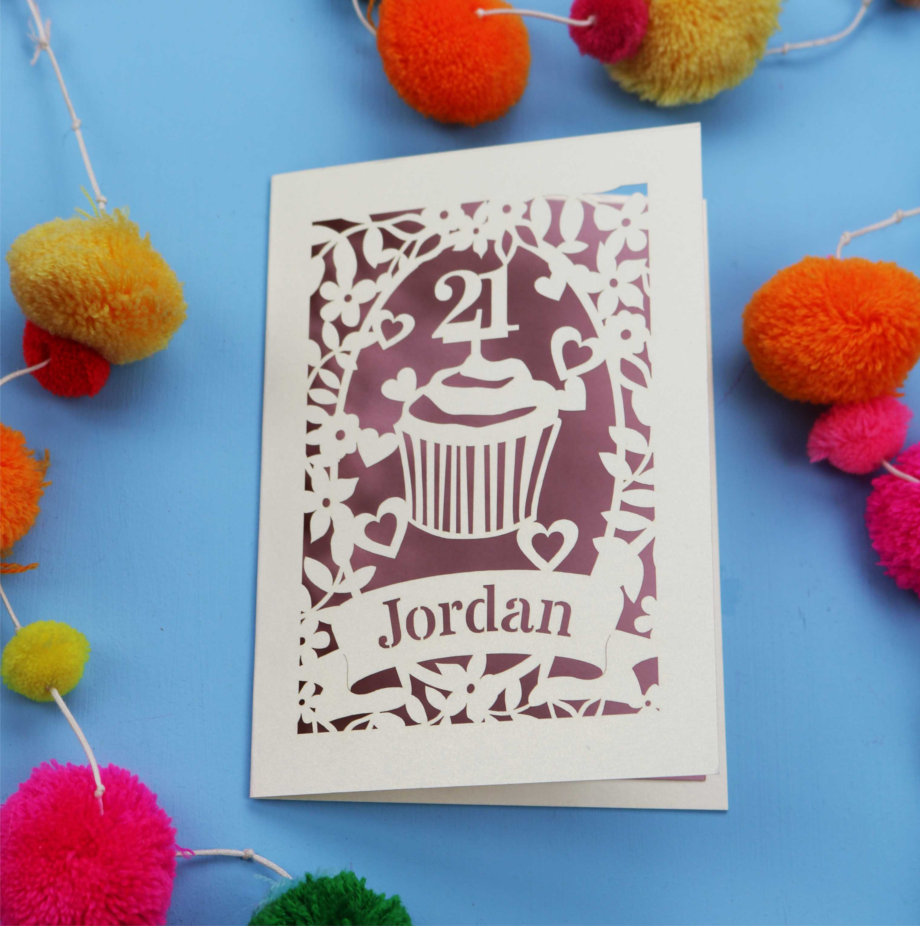 21st Birthday Card – Personalised Laser Cut Cupcake Design