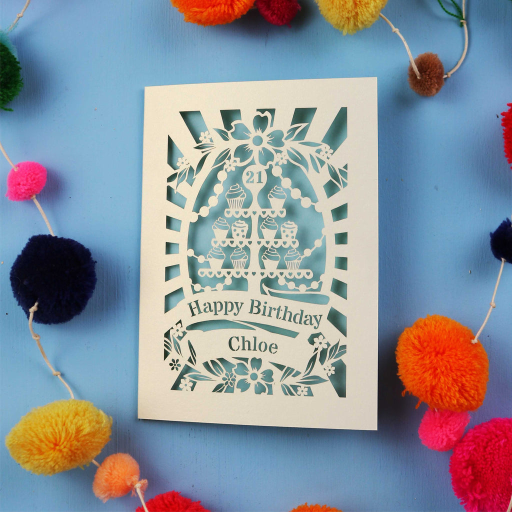 21st Birthday Card – Personalised Laser Cut Cupcake Stand Design