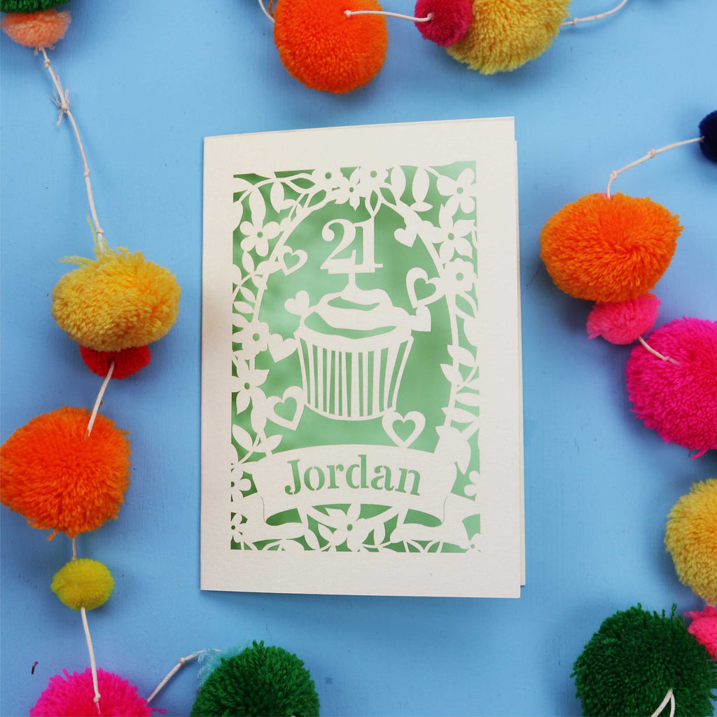 21st Birthday Card – Personalised Laser Cut Cupcake Design