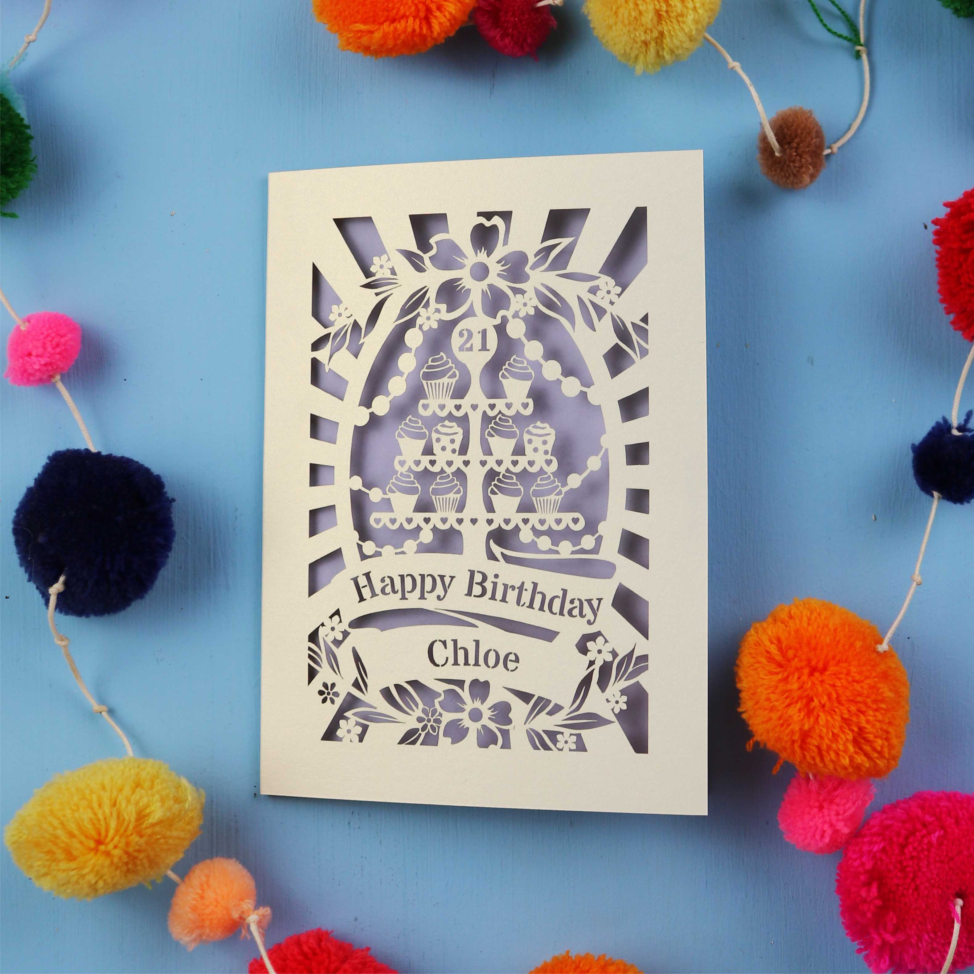 21st Birthday Card – Personalised Laser Cut Cupcake Stand Design