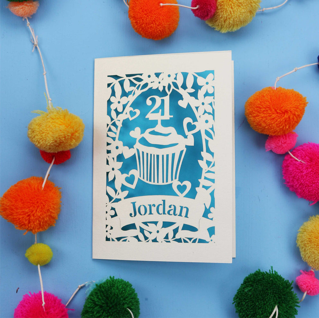 21st Birthday Card – Personalised Laser Cut Cupcake Design