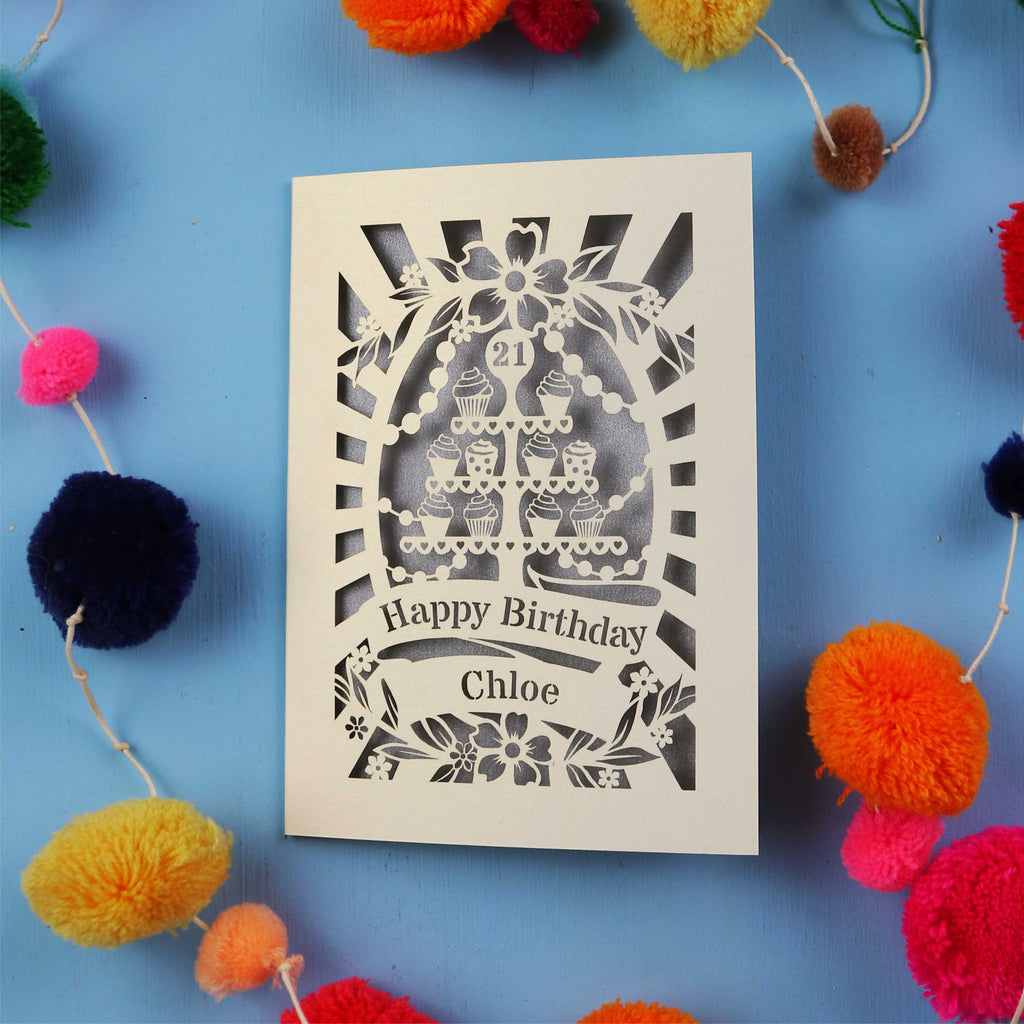 21st Birthday Card – Personalised Laser Cut Cupcake Stand Design
