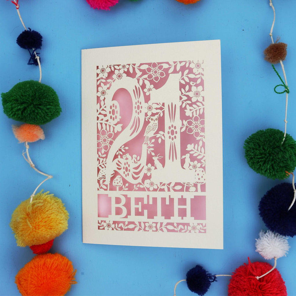 21st Birthday Card – Personalised Laser Cut Woodland Design