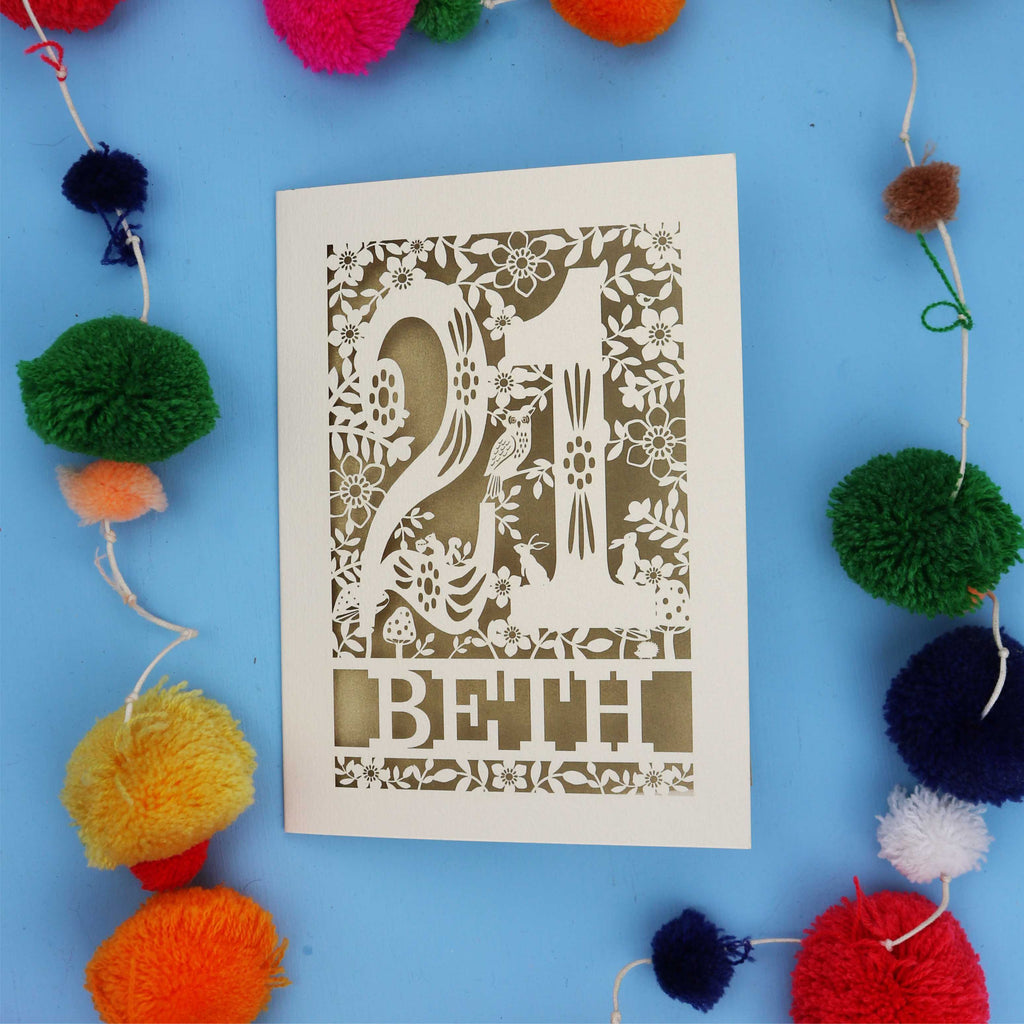 21st Birthday Card – Personalised Laser Cut Woodland Design