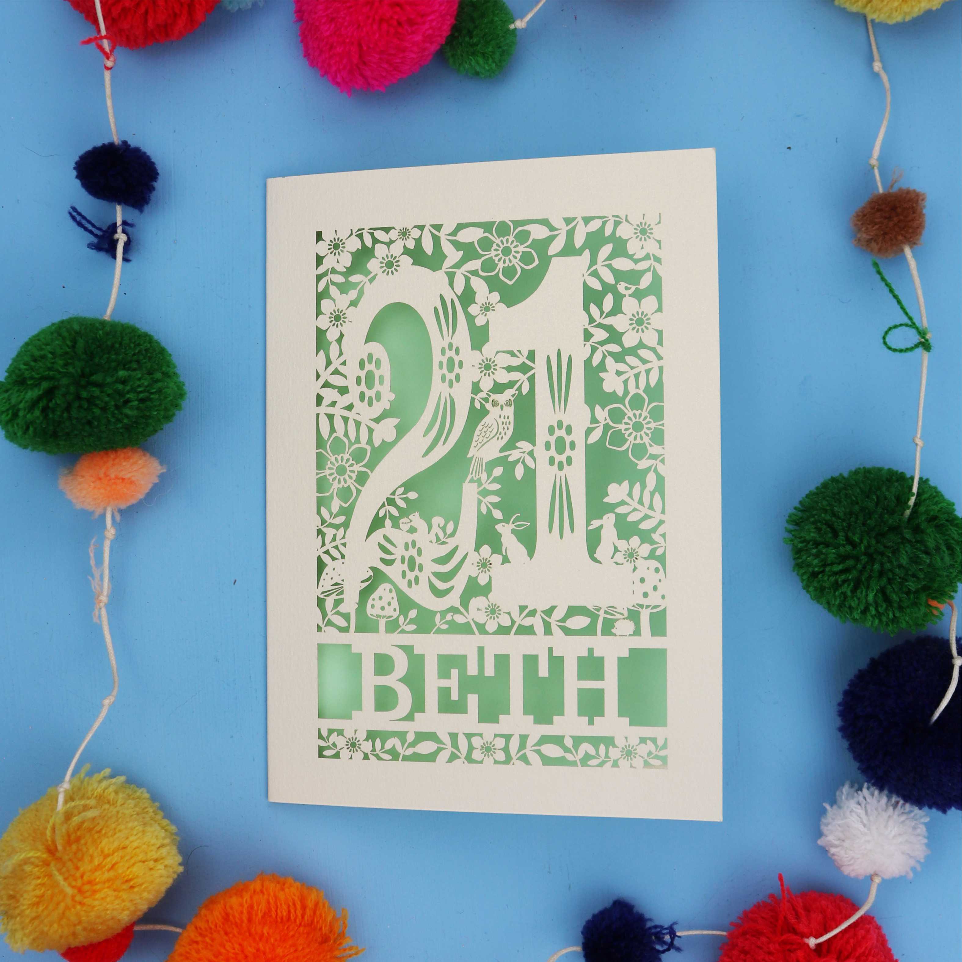 21st Birthday Card – Personalised Laser Cut Woodland Design
