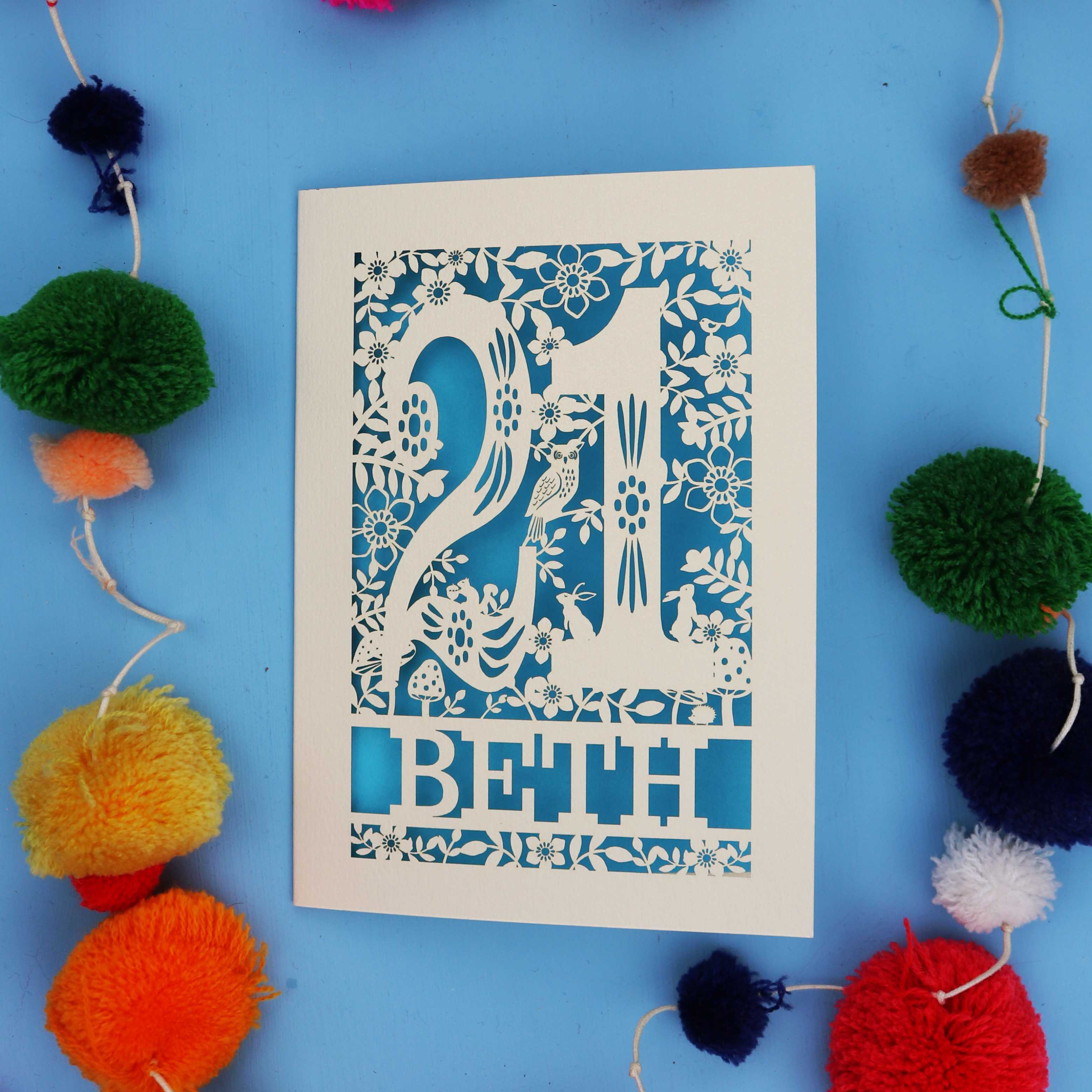 21st Birthday Card – Personalised Laser Cut Woodland Design