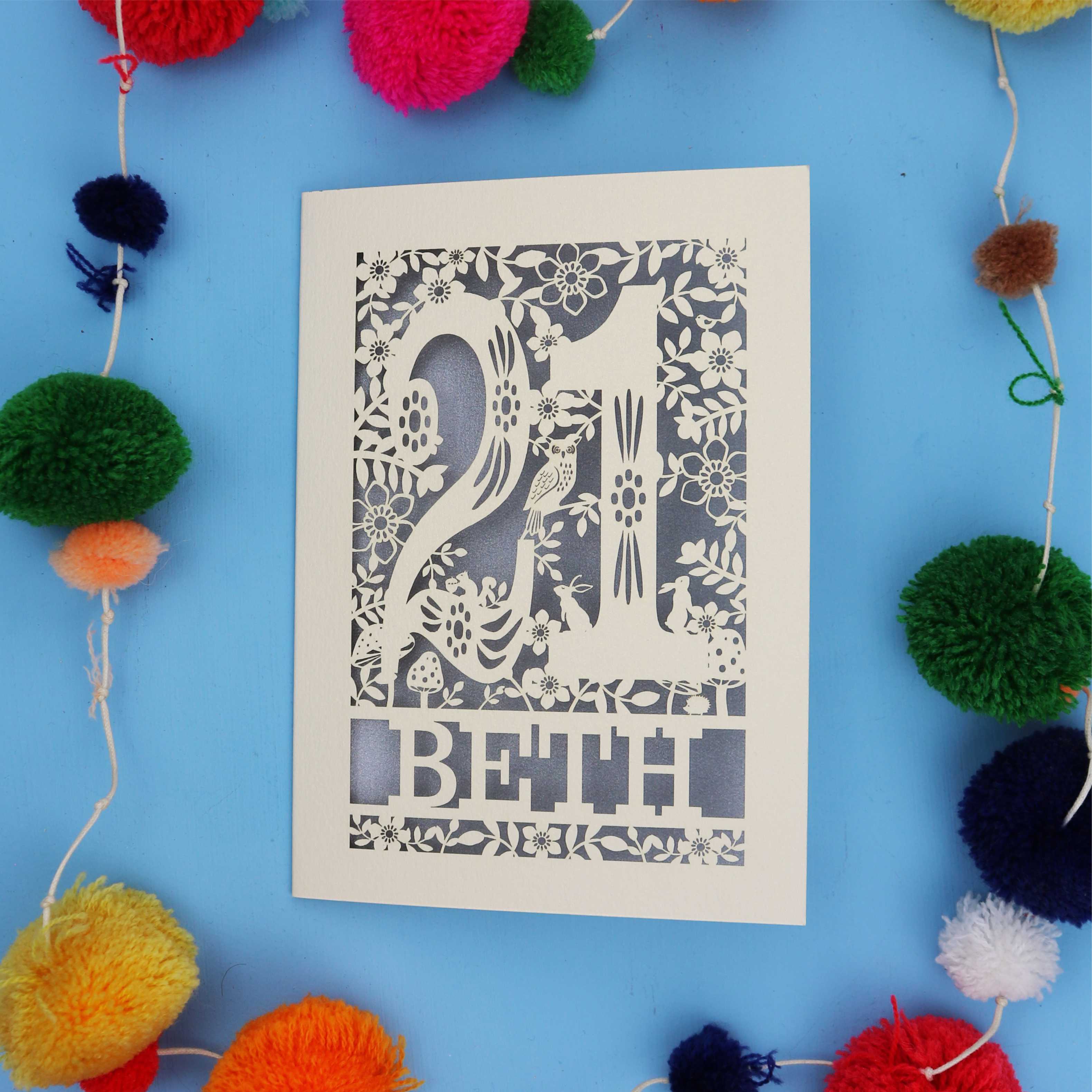21st Birthday Card – Personalised Laser Cut Woodland Design