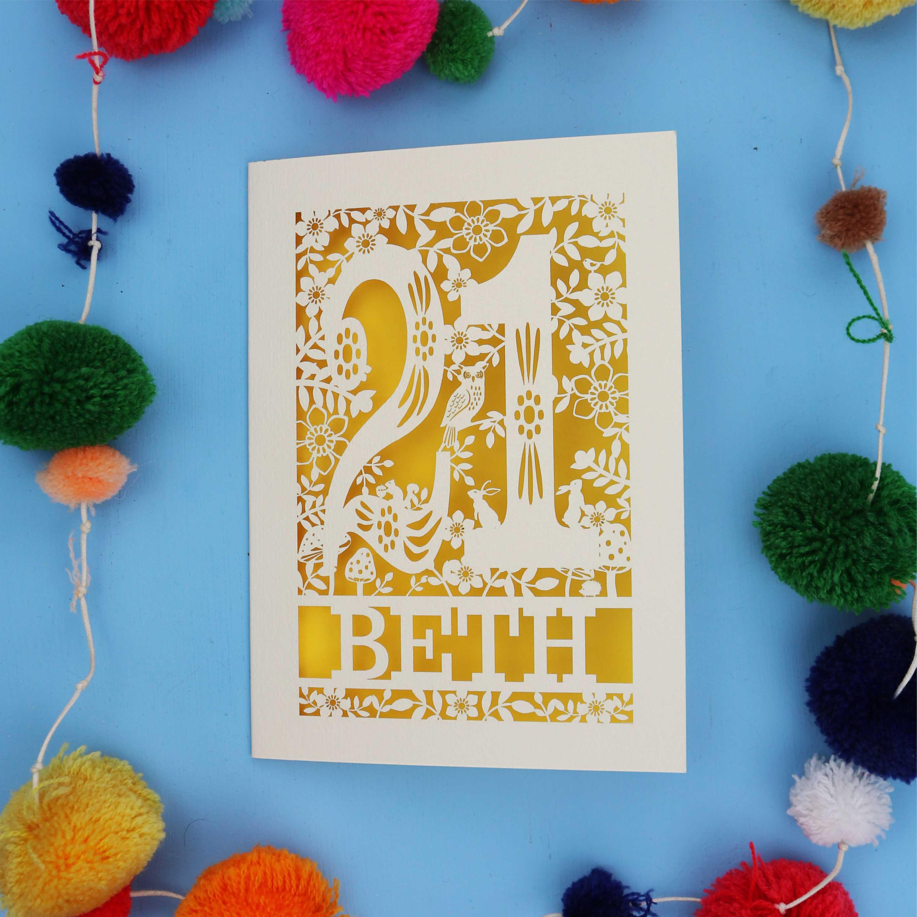 21st Birthday Card – Personalised Laser Cut Woodland Design