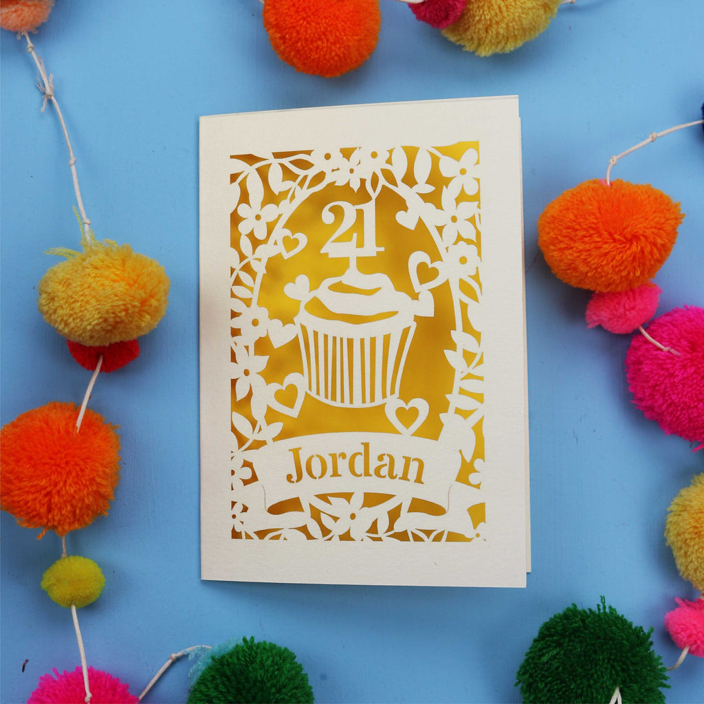 21st Birthday Card – Personalised Laser Cut Cupcake Design
