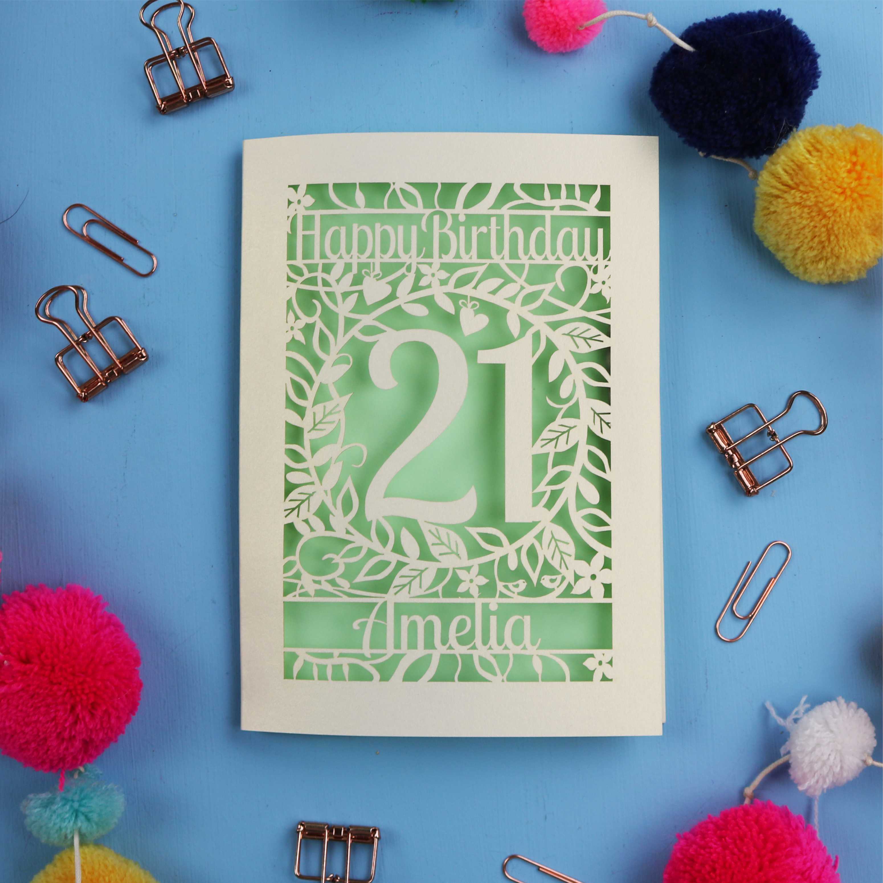 21st Birthday Card – Personalised Laser Cut Flower Design