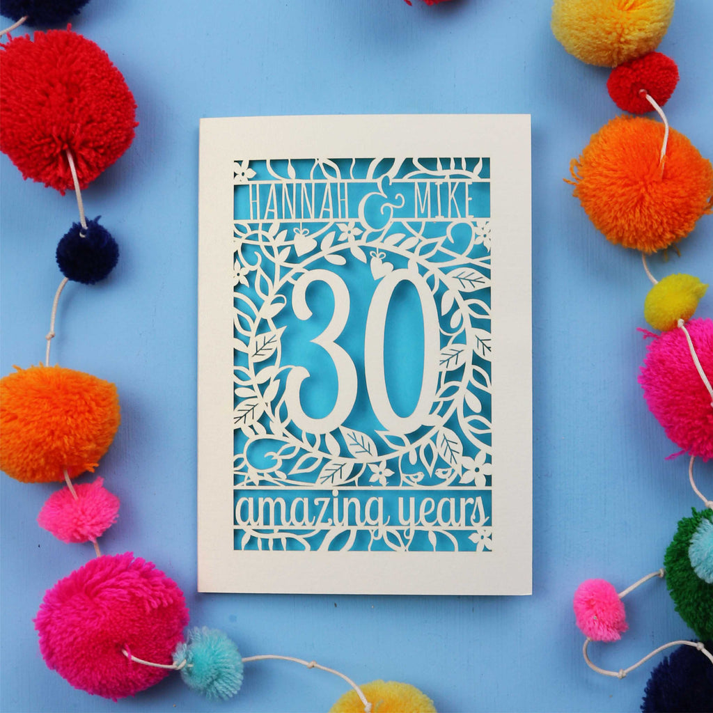 30th Birthday Card – Personalised Laser Cut Flower Design