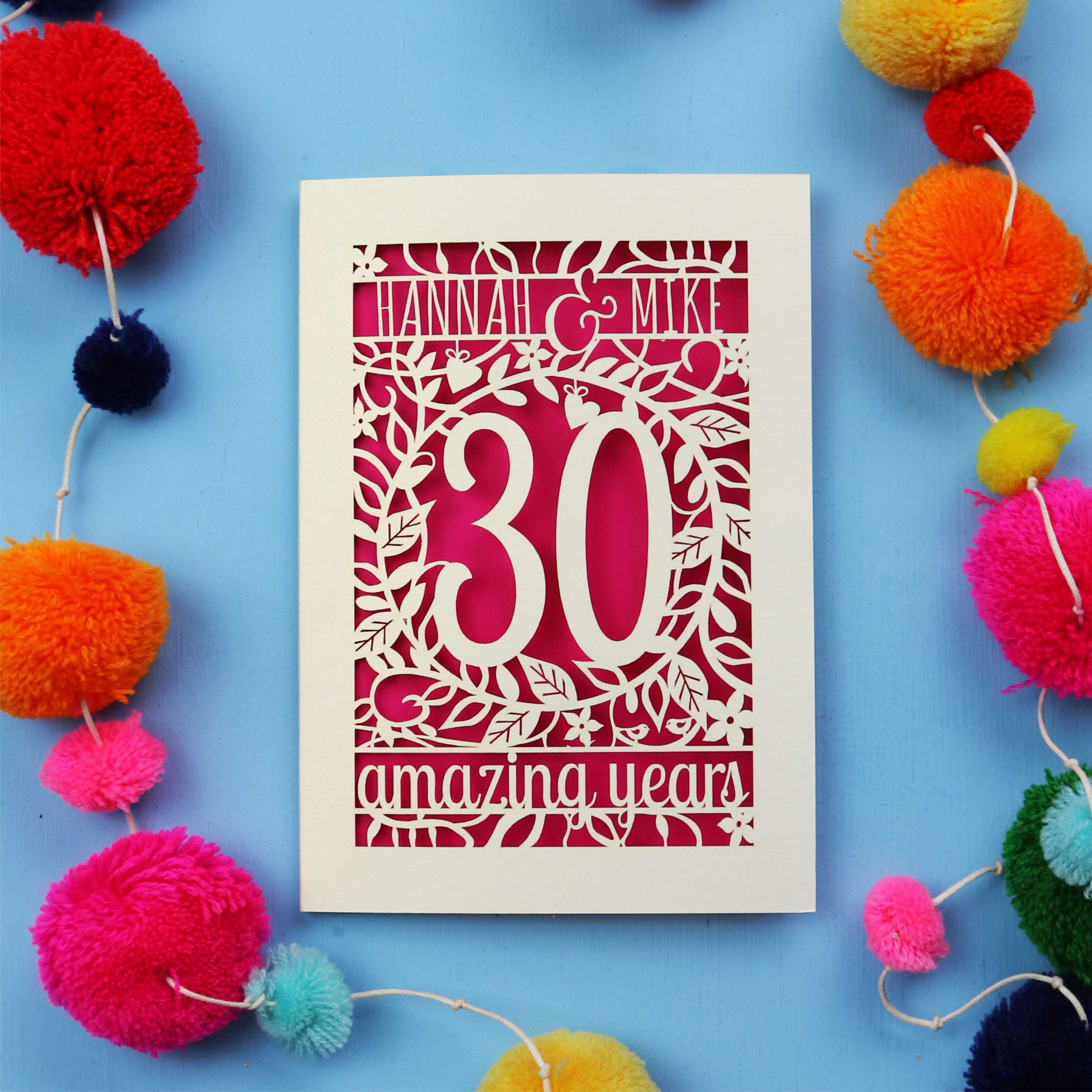 30th Birthday Card – Personalised Laser Cut Flower Design
