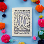 30th Birthday Card – Personalised Laser Cut Flower Design