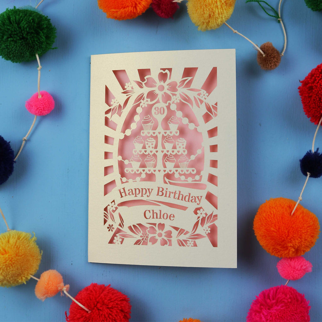 Personalized birthday card with decorative elements on a blue background