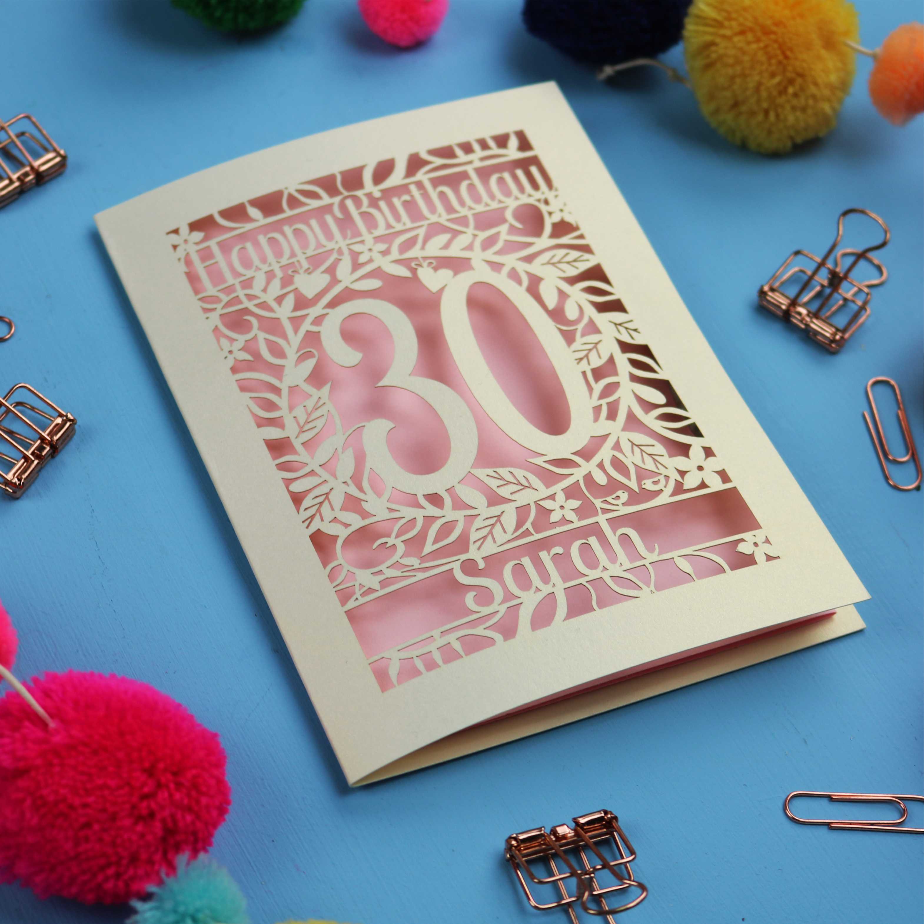 30th Birthday Card – Personalised Laser Cut Flower Design