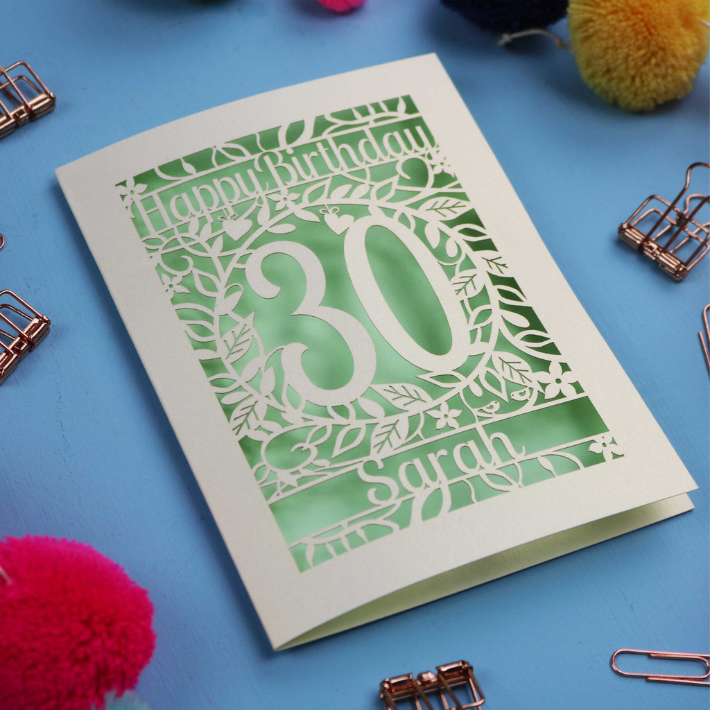 30th Birthday Card – Personalised Laser Cut Flower Design