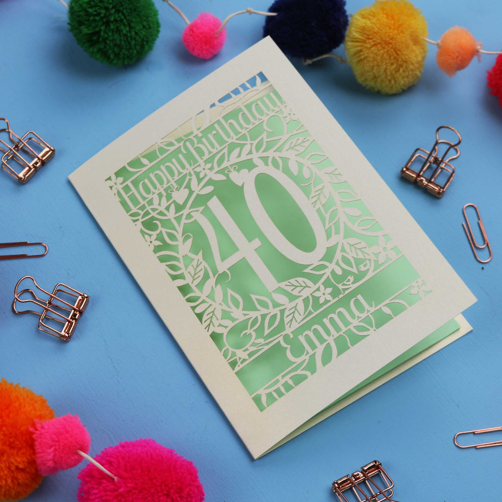 40th Birthday Card – Personalised Laser Cut Flower Design