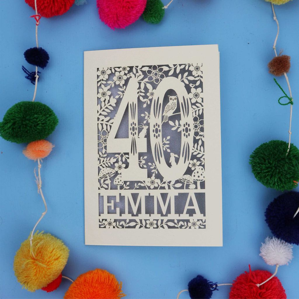 40th Birthday Card – Personalised Laser Cut Woodland Design