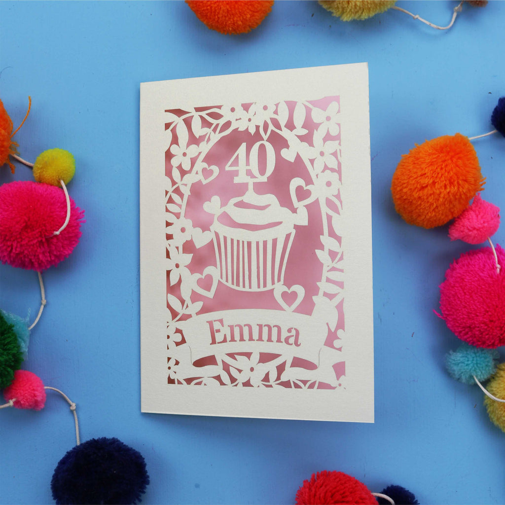 40th Birthday Card – Personalised Laser Cut Cupcake Design