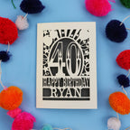 40th Birthday Card – Personalised Laser Cut Any Age Design